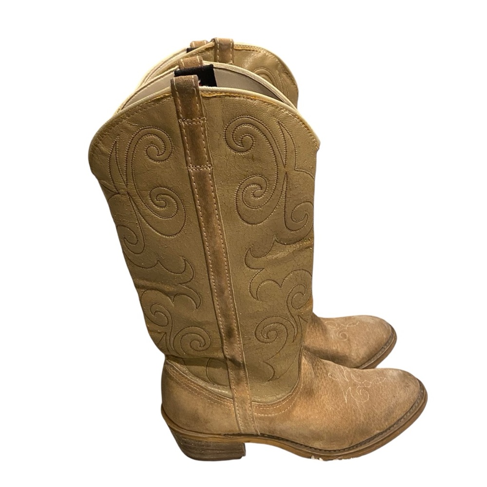 Vintage Dingo x Acme Women's Leather Cowboy Boots in tan size 7 narrow - Picture 1 of 9
